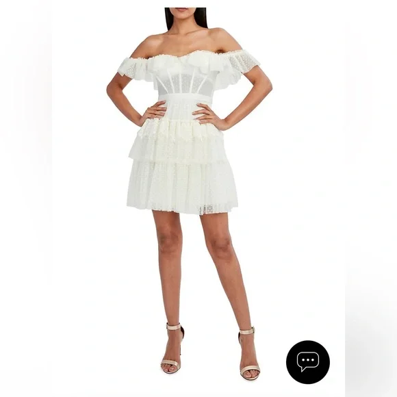 BCBGMAXAZRIA off the shoulder corset tulle minidress - Picture 2 of 3